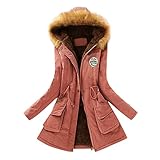 Fleecejacke Damen Lang Wintermantel Warme Winterjacke Mit Fell Damen, Slim Winter Coats Hooded...