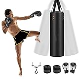 GYMAX 4-teiliges Set hängender Boxsack, Boxsack-Set inkl. Boxhandschuhen, Kette, Wraps &...