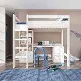 DUlVBPE Kinderbett Hochbett mit USB-C Schreibtisch, Kleiderschrank und Aktenschrank, Jugendbett...