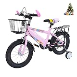 HUOMMGS 14 Zoll Kinderfahrrad Upgraded Kinderfahrrad mit Stützrädern, Rücksitz, Korb...