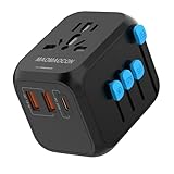 Reiseadapter Weltweit, Universal Reisestecker mit PD20W, 2 USB, 1 USB C und 1AC Steckdose,...