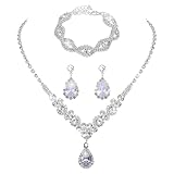 Yolev 3 Stück Brautschmuck Set Silber Schmuck Set Damen Silber Hochzeit Brautschmuck Strass...