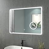 Heilmetz Badezimmerspiegel mit Beleuchtung 80x60 cm LED Badspiegel 3 Lichtfarbe...