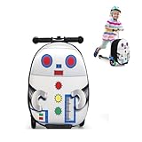 GOPLUS 2 in 1 Kinderkoffer mit Roller, 26 Zoll Reisegepäck mit Eva-Gehäuse & blinkenden...