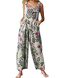 Miolasay Damen Latzhose Vintage Floral Loose Casual Baggy Ärmellos Overall Lang Jumpsuit Playsuit...