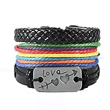 Rainbow LGBT Pride handgefertigtes geflochtenes Armband, mehrschichtiges PU-Lederarmband,...