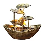 Ciieeo LED Desktop Wasserbrunnen Lotusblatt Design mit Automatischer Pumpe Dekoratives Zimmerbrunnen...