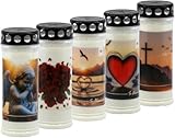 Horeca Candles - Grabkerzen 7 Tage Brenndauer - 5er Set Grablicht mit Deckel - Weiß Wachs -...
