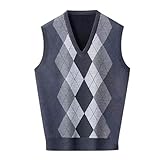 Dicke Pullunder Herren Ärmellos, Strickweste Herren Herbst Winter Weste V-Ausschnitt Argyle...