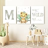 Pandawal Kinderzimmer Bilder mit Spruch und Name Safari Tiere 3er Poster- Set für Mädchen und...