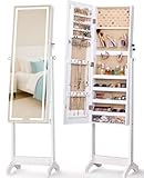 LUXFURNI Schmuckschrank Stehend, 152cm Höhe Standspiegel Mit Stauraum, 3 Farbmodi, 3 Einstellbare...