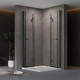AQUENITH Duschkabine Eckeinstieg Schwarz 75x75cm Doppel Duschtür Falttür Duschwand Duschabtrennung...