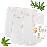 Amazy 3er Set Nussmilchbeutel aus Hanf inkl. Beileger mit Anwendungstipps | 100% natürlich –...