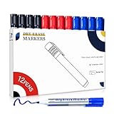 maxtek Whiteboard Marker 12 Whiteboard Stifte Rundspitze ca.2-3mm Linienbreite, Set mit 3 Farben...