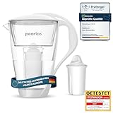 PearlCo Glas-Wasserfilter (weiß) Glaskanne mit 1 Classic Filterkartusche – Reduzierung von Kalk &...