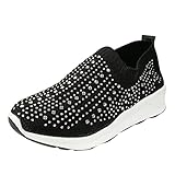 Slip-On-Mesh-Schuhe für Damen, Strassbesatz, stilvolle Sport-Turnschuhe, gestrickt, atmungsaktiv,...
