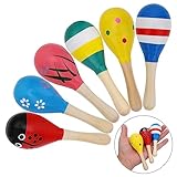 6 Stück Mini Holz Maracas Naturholz Maracas Klapper aus Holz, farbig Handbemalt Hölzerne Maracas...