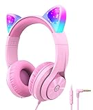 iClever Kinder Kopfhörer für Kinder, Mädchen IC Pink LED Light Up Wired Folded Headphones Over...