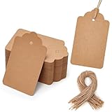 HAKACC 100 Stück Geschenkanhänger & Etiketten, Kraftpapier Blanko 4x7cm, Naturjuteschnur, Ideal...