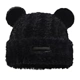 Niedliche flauschige Bärenohren-Beanie-Mütze für Frauen, hautfreundlich, Plüsch, warme...