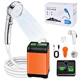 JONRRYIN Tragbare Campingdusche, Camping Dusche mit Pumpe 6000mAh und Temperaturanzeige, Camping...