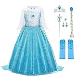 URAQT Mädchen Prinzessin Kostüm, Kinder Kleid 6-teiliges Set mit Krone Diadem Handschuhe...