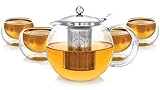 Teabloom Tee Set – Hitzebeständig + Bleifreier Teekannen-Wasserkocher aus Glas (1200 ml) mit...