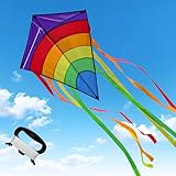 Drachen Kinder, Regenbogen Einleiner-Flugdrachen ab 3 Jahren - 64x75cm - inkl. 100m Drachenschnur...
