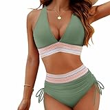 TBLMPNE Bikini Damen Set 2025 Neu Sexy Badeanzug Bademode Hohe Taille Farbblock Zweiteiliger...