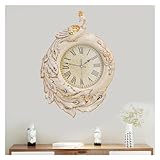 YUN Clock Pfauen Wanduhr 3D Keramik Wanduhr Vintage Bemalt Pfau Uhr Leise Digitale Uhren DIY Bunt...