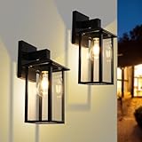 EBION Wandleuchte aussen, Wandlampe aus Aluminium Druckguss in Schwarz und klarem Glas, Modern...