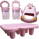 MIMITO Fruchtsauger 2er Pack + Tiefkühlschale + Pinguin Zahnungsspielzeug, Silikon Baby...