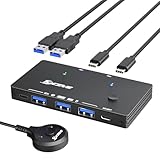 USB 3.0 Switch Für 2 USB C-Laptops, KCEVE USB 3.2 10 Gbps 2 Eingänge 4 Ausgänge USB C-Umschalter...