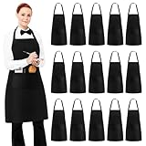 15 Stück Kochschürze, Schwarz Unisex Köche Einstellbare Backen Schürze mit 2 Taschen, Blank DIY...