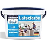 plid® Latexfarbe Weiß seidenglänzend [5L] - Abwaschbare Farbe Innen für Küche & Badezimmer -...