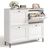 Bealife Schuhschrank mit 4 Klappen – dünner und moderner Schuhschrank mit eingezäunter Decke,...