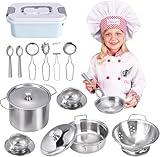 17 Stück Kinderküche Zubehör, Küchenspielzeug für Kinder, Edelstahl Küchenspielzeug...