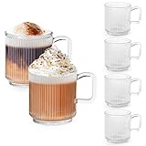 Winter Shore 350 ml Kaffeetassen Glas mit Vertikalen Streifen (6er-Pack) - Durchsichtige Gläser mit...