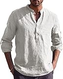 AUDATE Herren Freizeithemd Baumwoll Leinen Henley Hemd Langarm Lässige Strand Hemd T-Shirts Tops...