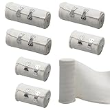 6 Stück Elastische Bandage, Weiße Kompressionsbinden Elastischer Verband mit Metallclips,...