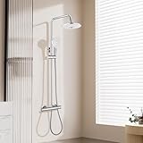 SGUVK Duschsystem mit Thermostat Regendusche mit Armatur, Rund 38 °C Duscharmatur Komplettset...