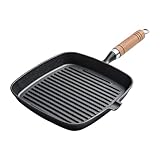 Steakpfanne Gusseisen | Antihaft Grillpfanne Holzgriff | Tragbare Wärmebeständige Kochpfanne Für...