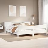 Homgoday Massivholzbett ohne Matratze Weiß 200x200 cm Kiefernholz Bett Model3323288