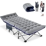 Obqer Klappbares Campingbett mit Matratze und Seitentaschen, 200KG Belastbarkeit Klappbett...