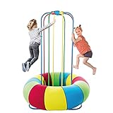 TubeRoo Jump-a-Round Set Trampolin Outdoor Indoor Kinder ab 2 Jahre bodentief mit Haltegriff Stangen...