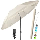 4smile Strandschirm SunnyJoy, Ø 180 cm Beige - UPF 50+ Sonnenschirm Strand mit Hülle, Sonnenschirm...