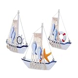 Ciieeo Segelboot-Modell aus Holz im mediterranen Stil, handgeschnitzt, Massivholz, nautische...