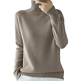 Damen-Pullover, langärmelig, Rollkragenpullover, weich, warm, gestrickt, Winter (Khaki, XXL)
