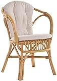 Klassischer Flecht-Sessel im skandinavischem Stil/Korb-Stuhl aus Natur-Rattan (Honig mit Kissen)