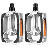 2 Stück Pedale Fahrradpedale mit Reflektoren, 9/16 Zoll Fahrradpedale rutschfest, CNC Aluminium...